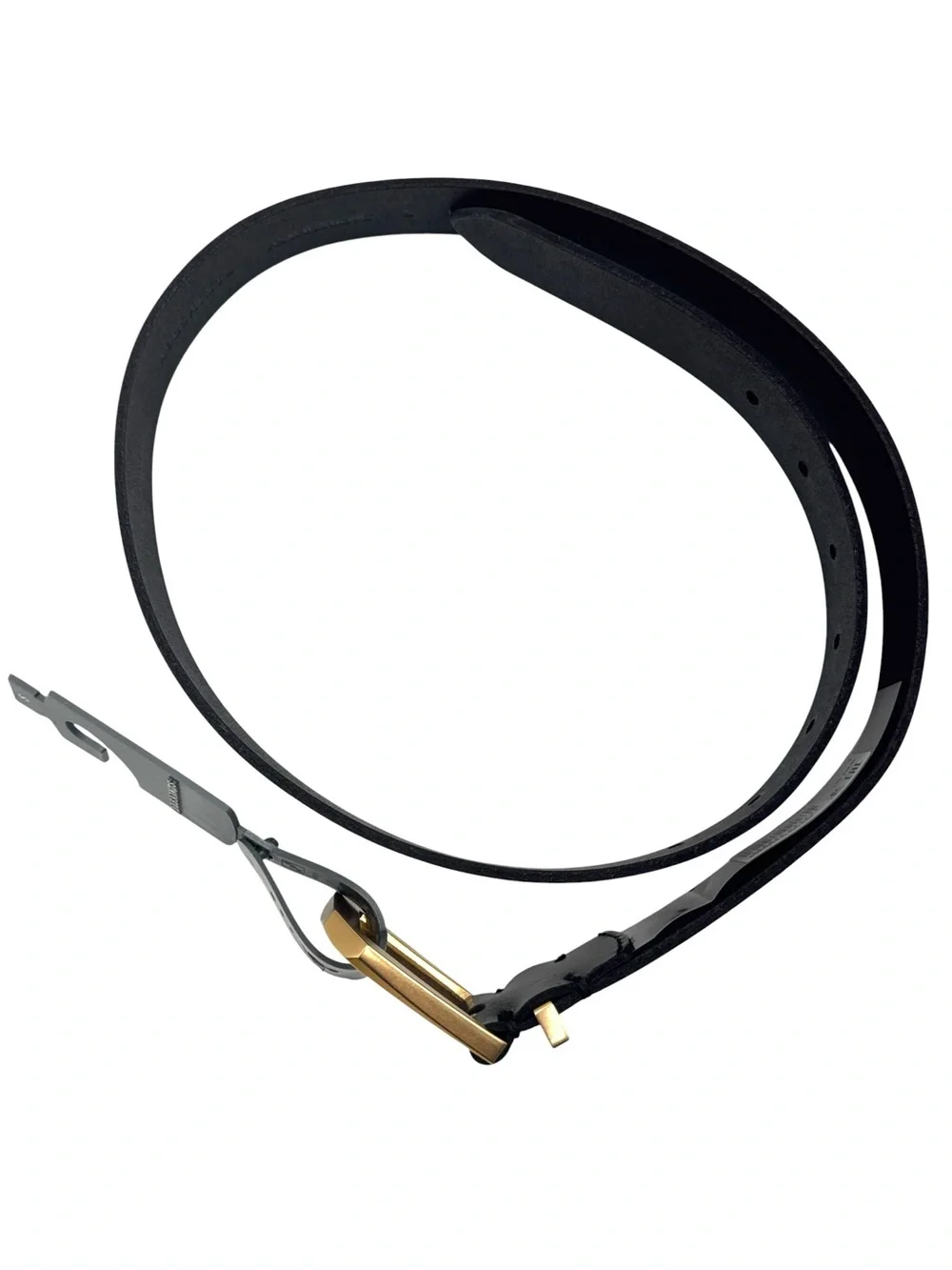 NWT AllSaints Women’s Black Leather 30mm Western Hexagonal Buckle Belt - Size S